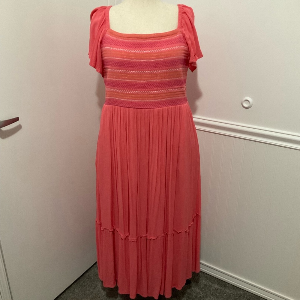 Lane Bryant Coral Maxi Dress with Square Neck